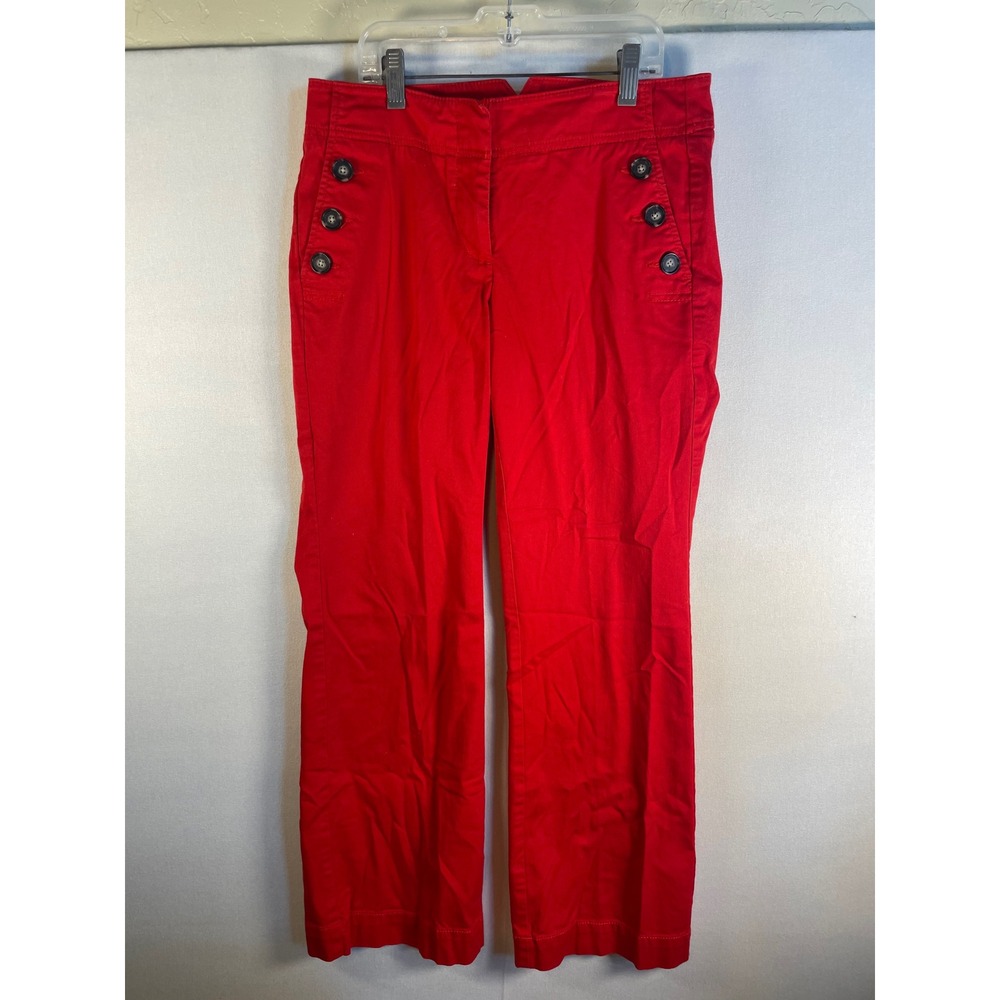 Ann Taylor LOFT Red Sailor Wide Leg Pants Decorative Buttons Petite 2P Womens - Picture 2 of 11